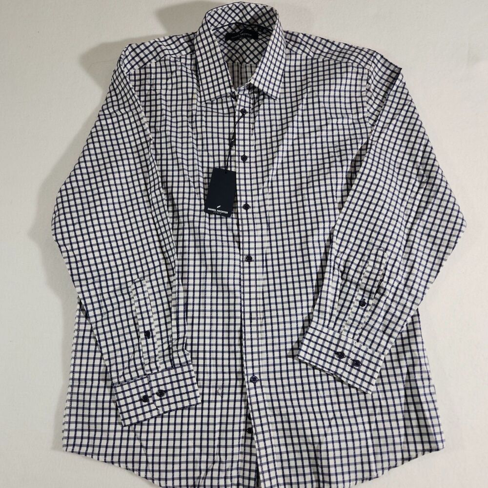 Daniel Hechter Paris Mens XL 17 Classic Button Up Shirt Long Sleeve Blue